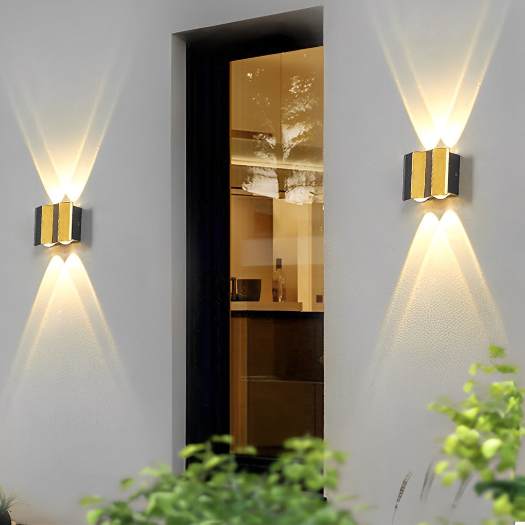 Black & Gold Aluminum LED Outdoor Up Down Wall Light-Lighom