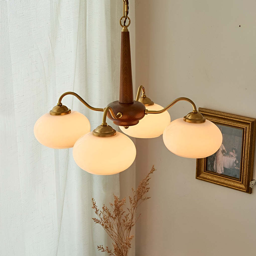 4/6-Light Glass Wood E27 LED Nordic Pendant Chandelier
