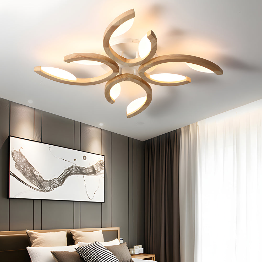 Multi-light Floral Wood Semi Flush Mount Ceiling Light