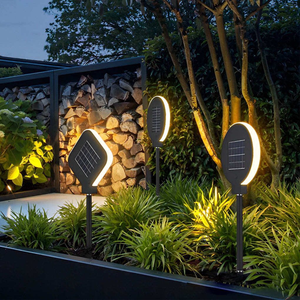 Circular Geometric Black LED Modern Solar Lawn Light