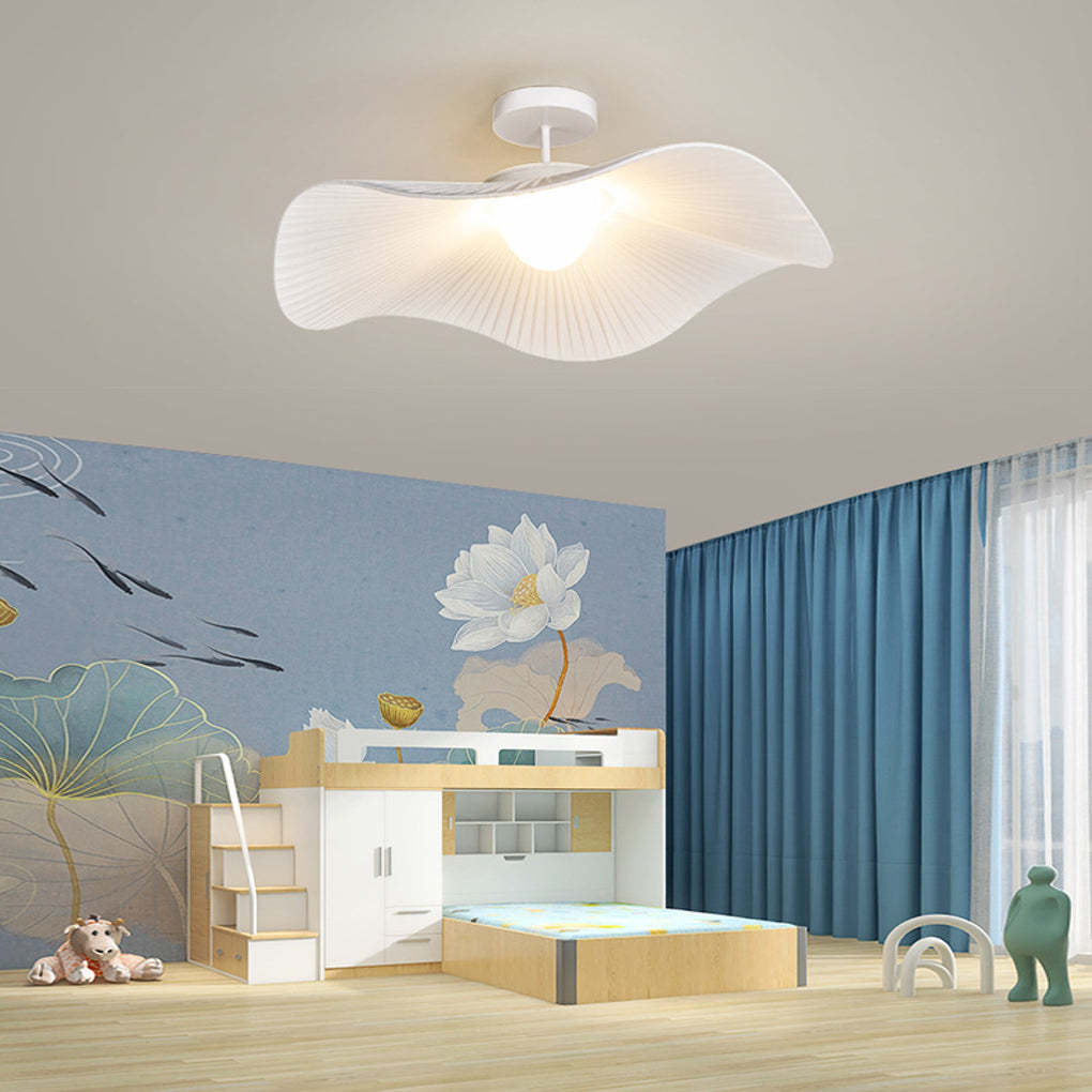 Pleated Fabric Flower Hat Dimmable Modern Ceiling Light — Semi-Flush Mount Light