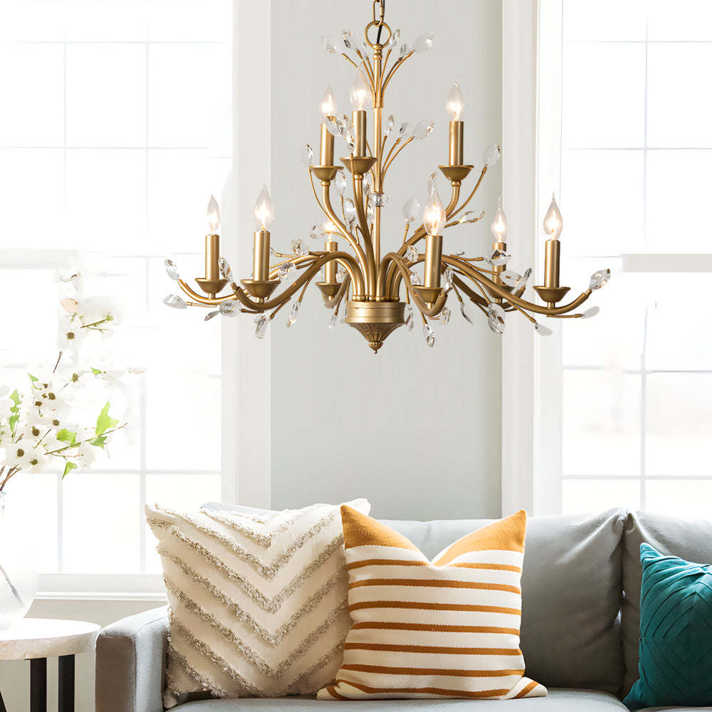 Brass Branch Candle Vintage Crystal Chandelier