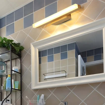 Modern Wooden LED Vanity Light Rectangular Wall-Mount Bathroom Lighting-Lighom