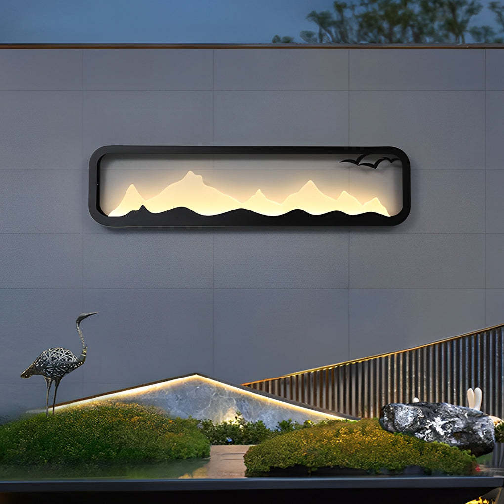 Rectangular Mountain Scenery LED Waterproof Black Outdoor Wall Lamp-Lighom