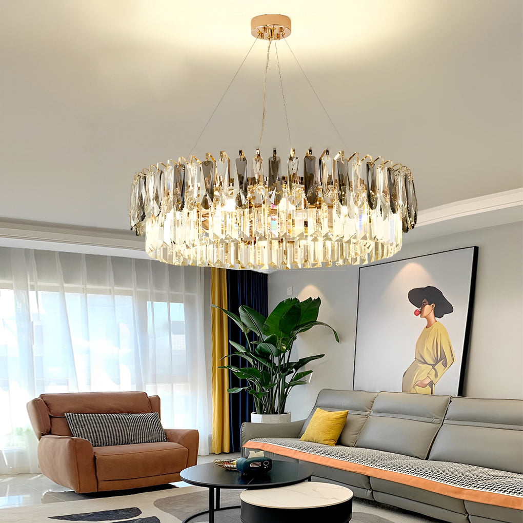 Modern plated layer chandeliers in crystal glass metal