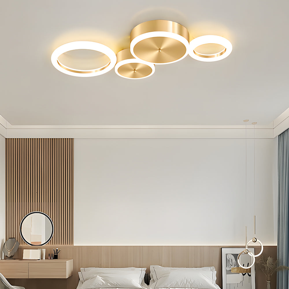 Modern ring gold semi-flush mount light in synthetic — Cool White (6000K) / 4-Light