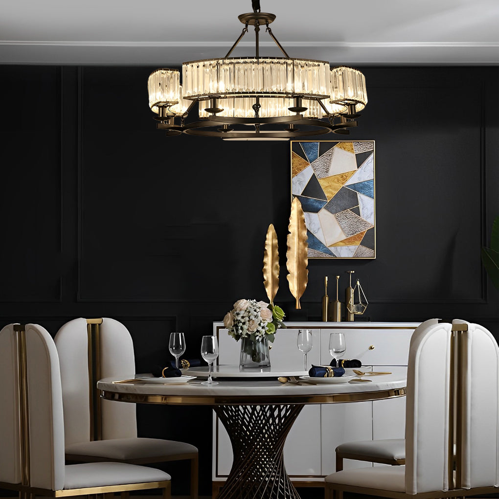Round Metal Dimmable Modern Rustic Crystal Chandelier