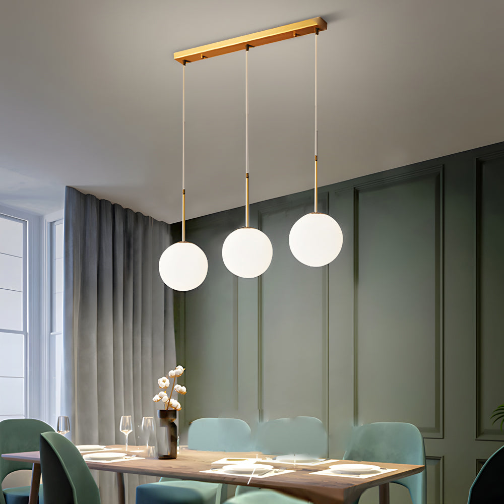 Modern White Glass Globe Gold Island Pendant