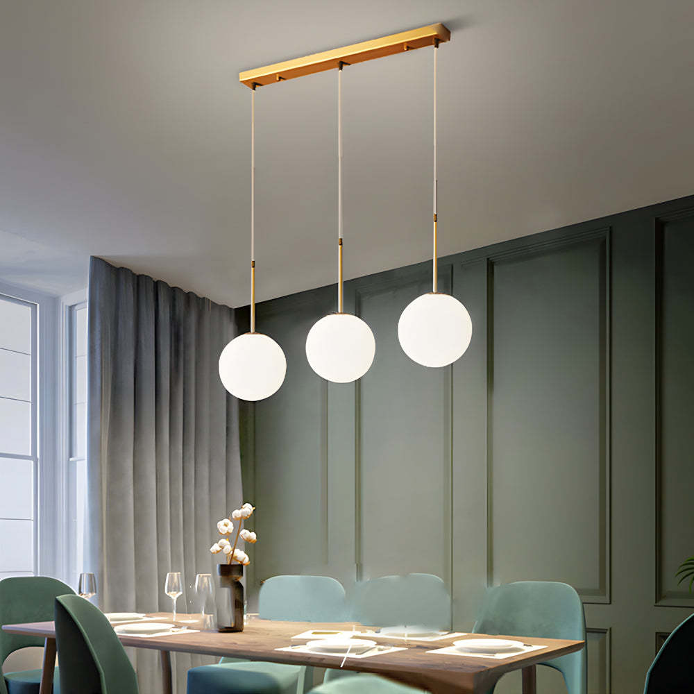 Modern White Glass Globe Gold Island Pendant