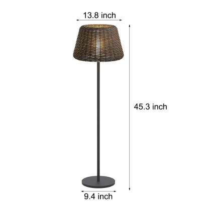 Rustic Woven Rattan Shaded Metal Outdoor Floor Lamp-Lighom