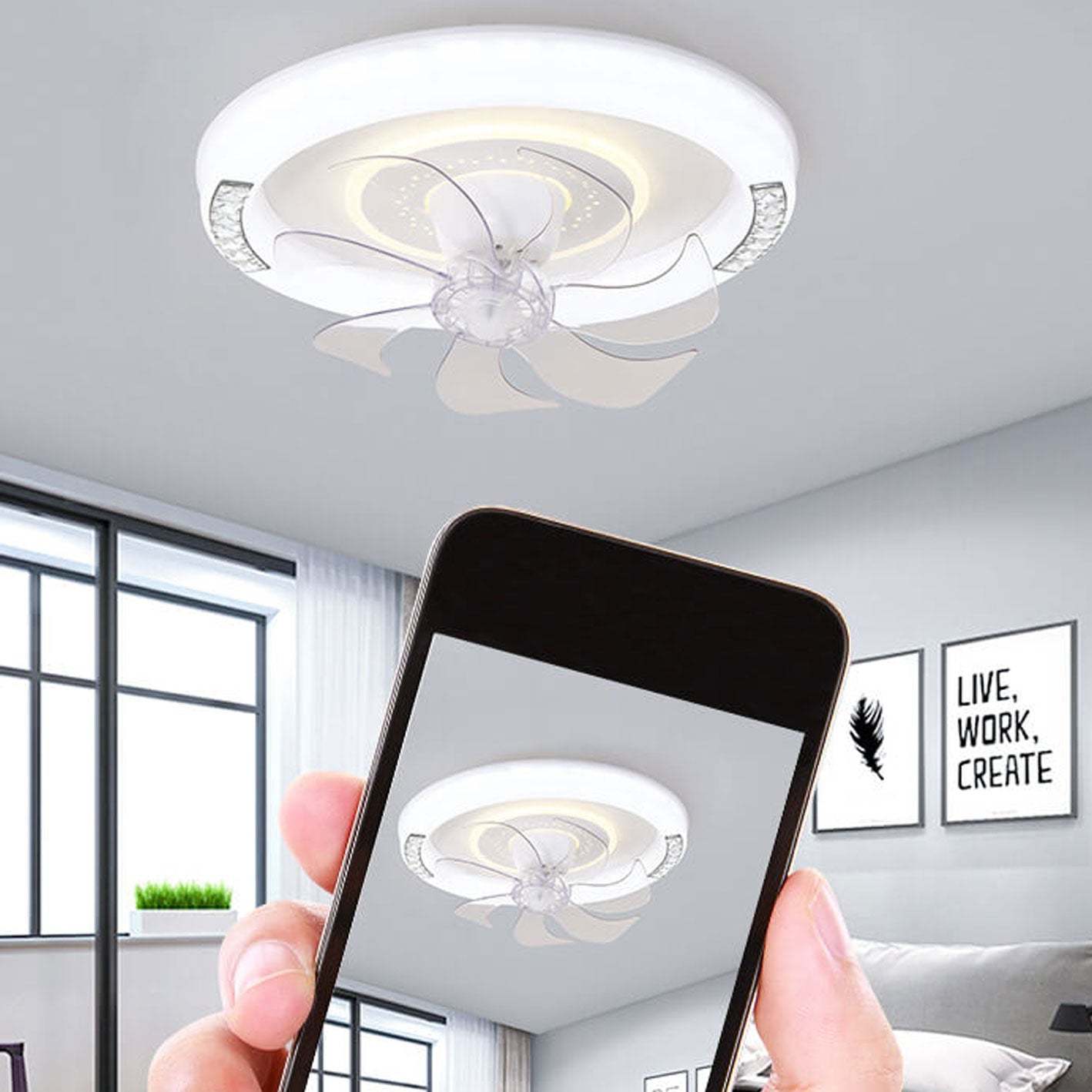Minimalist Acrylic Round Smart LED Flush Mount Fan Light