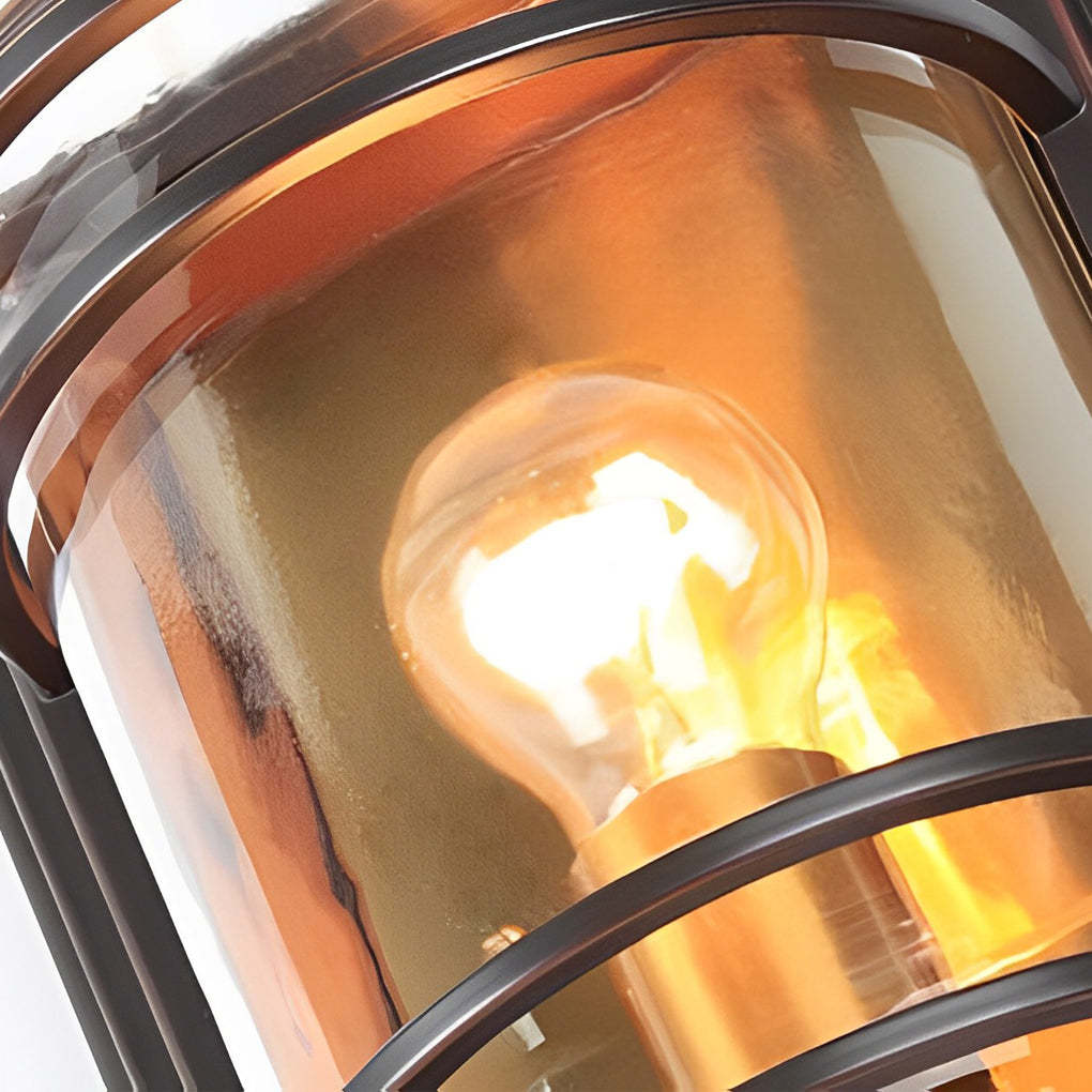 Vintage Aluminum Brown Glass Waterproof Modern Outdoor Wall Light-Lighom