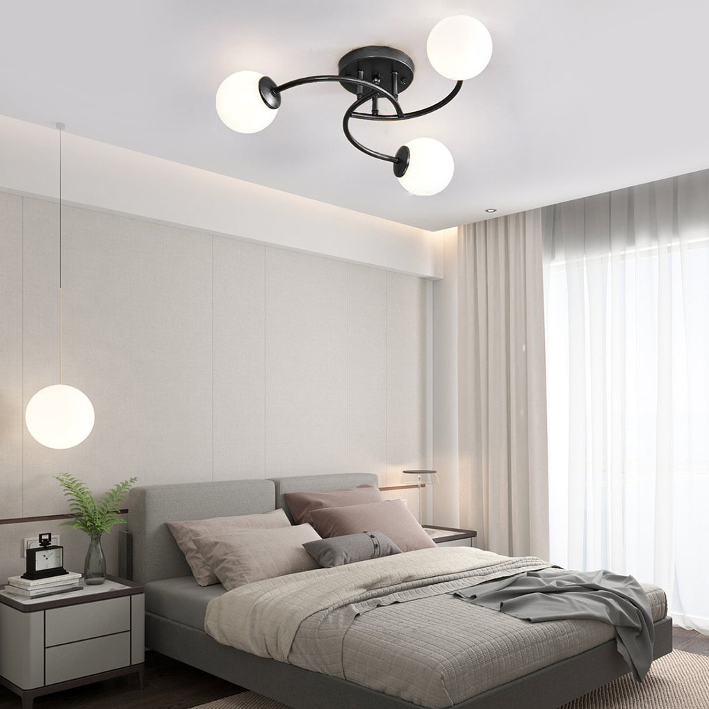 5-Light Glass Globe Swirled Metal LED Modern Ceiling Light