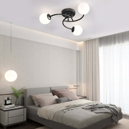 5-Light Glass Globe Swirled Metal LED Modern Ceiling Light