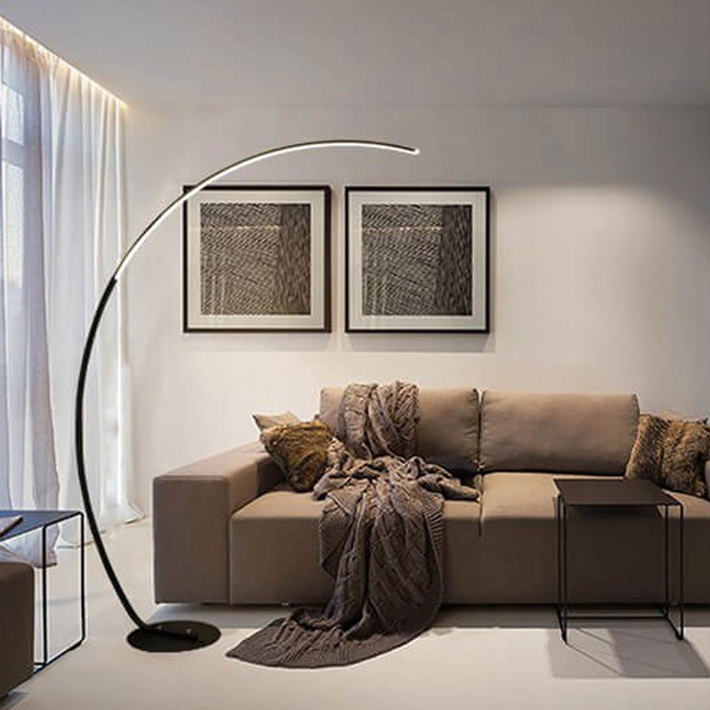 Minimalist Curved Line LED Aluminum Floor Lamp — Black / White Light (6000K) / 220V-240V For UK/AU