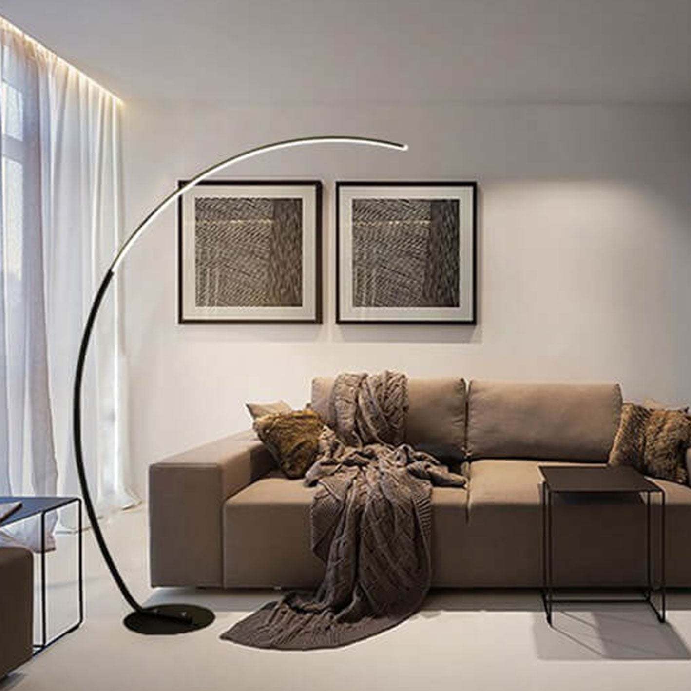 Minimalist Curved Line LED Aluminum Floor Lamp — Black / White Light (6000K) / 220V-240V For UK/AU