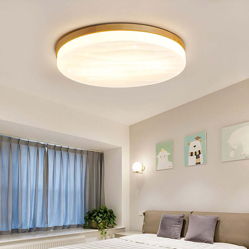 Round Wood Dimmable Modern LED Ceiling Fixture