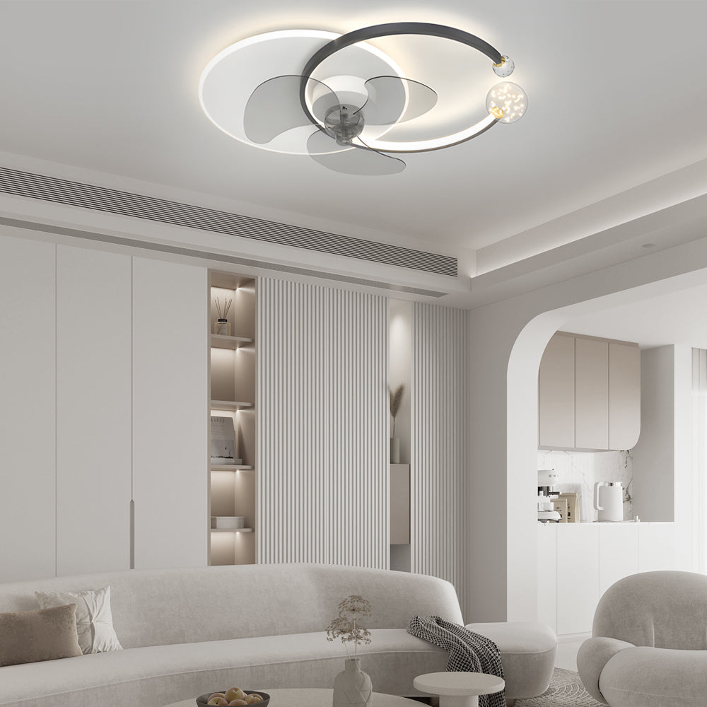 Mute Creative Round Ring 3 Step Dimming Modern Flush Mount Ceiling Fan Lamp-Lighom