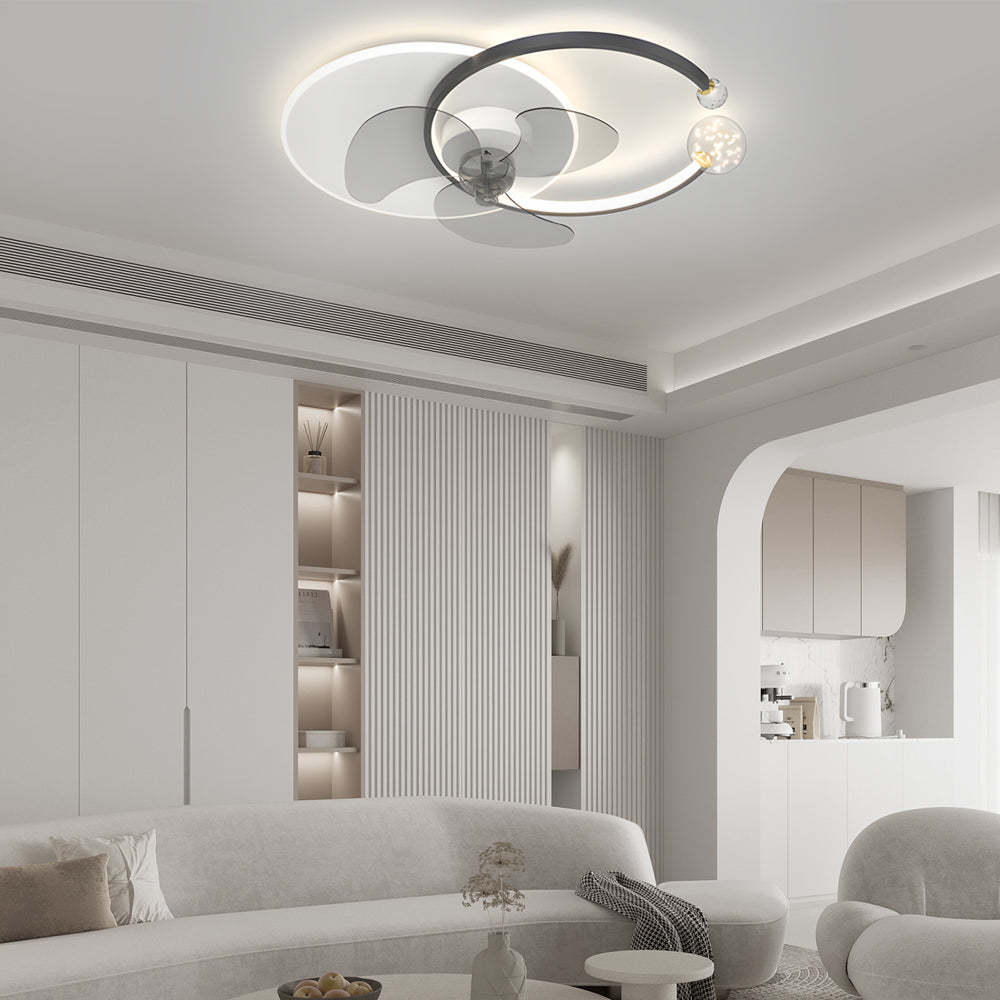 Mute Creative Round Ring 3 Step Dimming Modern Flush Mount Ceiling Fan Lamp-Lighom