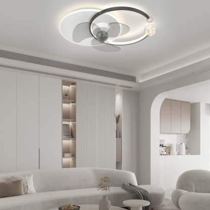 Mute Creative Round Ring 3 Step Dimming Modern Flush Mount Ceiling Fan Lamp-Lighom