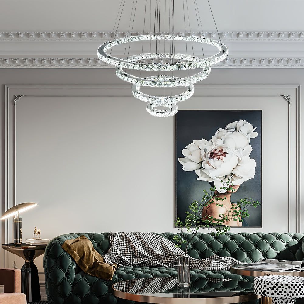 4-Ring Crystal LED Modern Pendant Chandelier