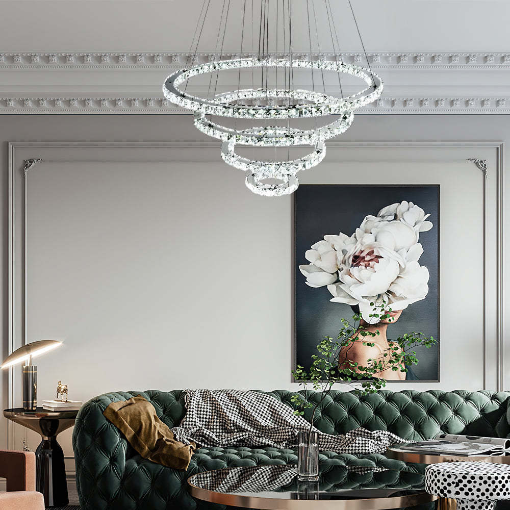4-Ring Crystal LED Modern Pendant Chandelier