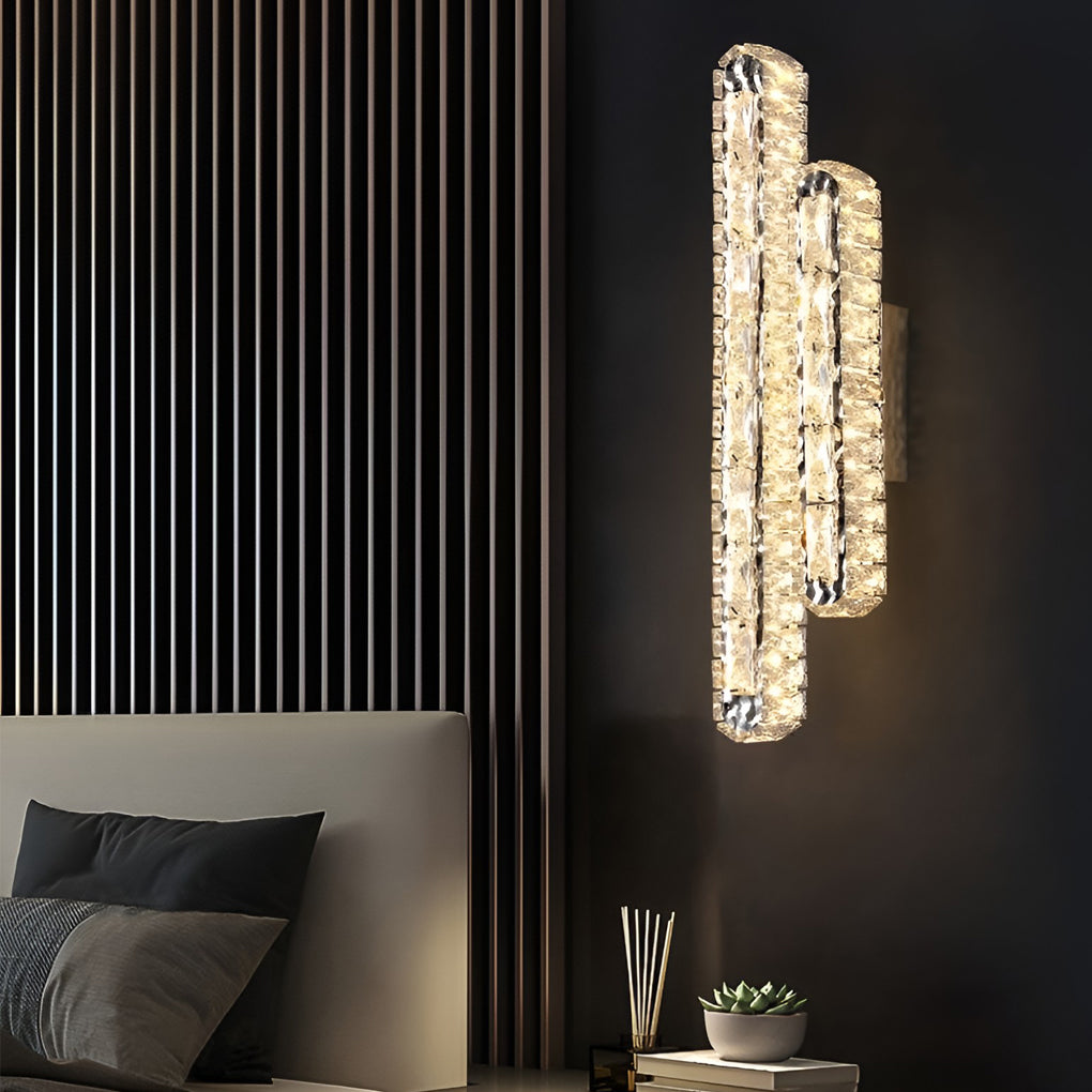 Double Strip Three Step Dimming Light LED Crystal Modern Wall Lamp Wall Sconce Lighting-Lighom