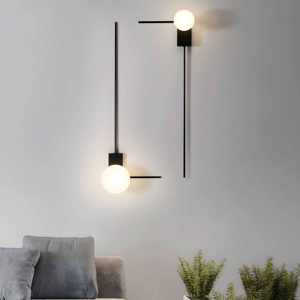 Modern ball black glass wall sconces, Lighom — 11" L x 4.7" W x 12.6" H