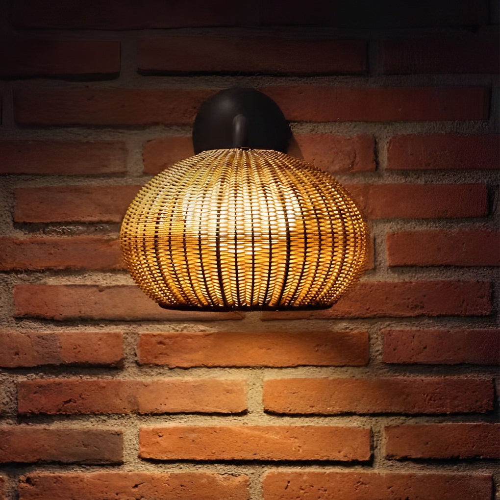 Lantern Shaped Waterproof Rattan Modern Outdoor Wall Lamp Chandelier-Lighom