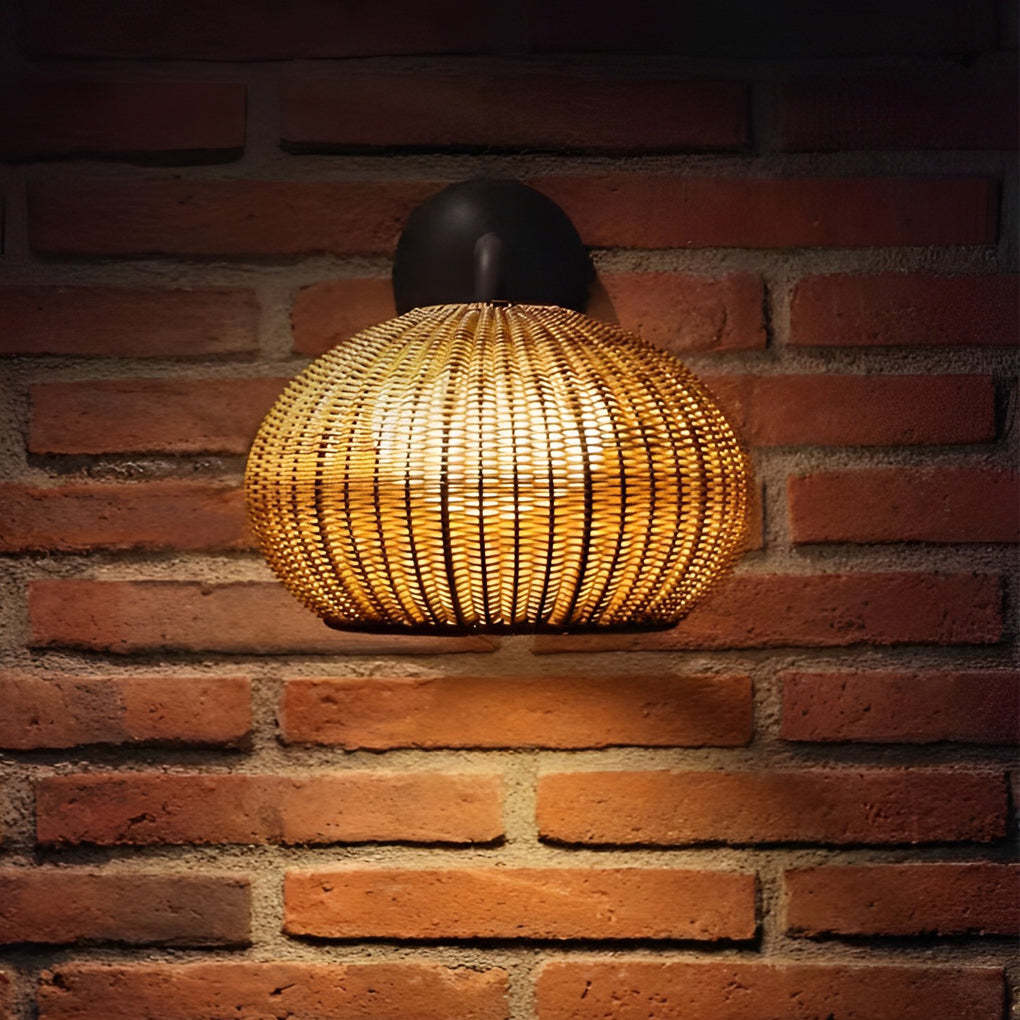 Lantern Shaped Waterproof Rattan Modern Outdoor Wall Lamp Chandelier-Lighom