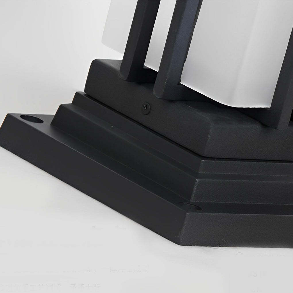 Black Retro Aluminum Post Lights with Frosted Glass Outdoor Waterproof Column Lamps-Lighom