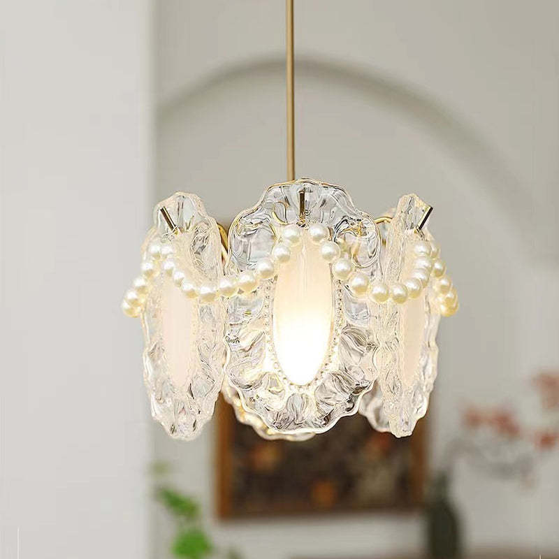 Glass Feathers Seashells Three Step Dimming French Style Chandelier-Lighom