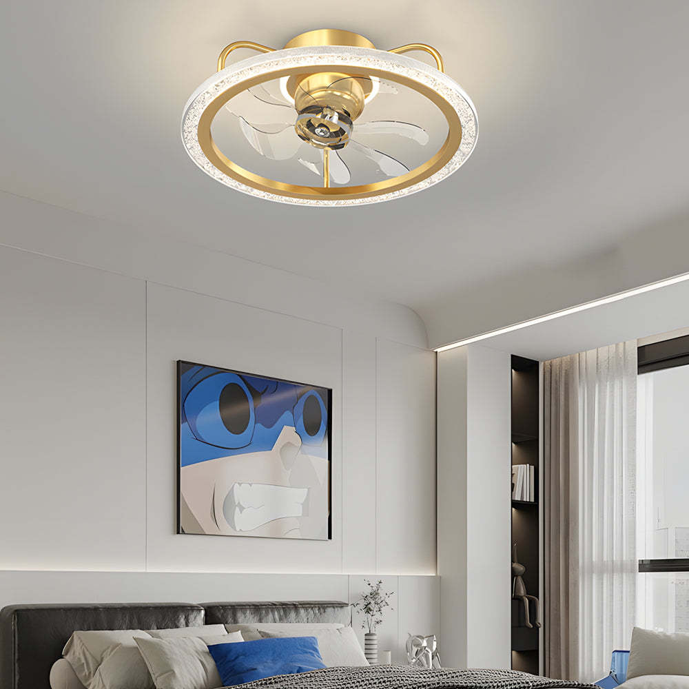 Creative 360�� Shake Head Round 3 Step Dimming Modern Ceiling Fans with Light-Lighom