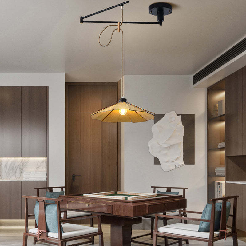 Wood Umbrella Dimmable Swing Arm Modern Chandelier