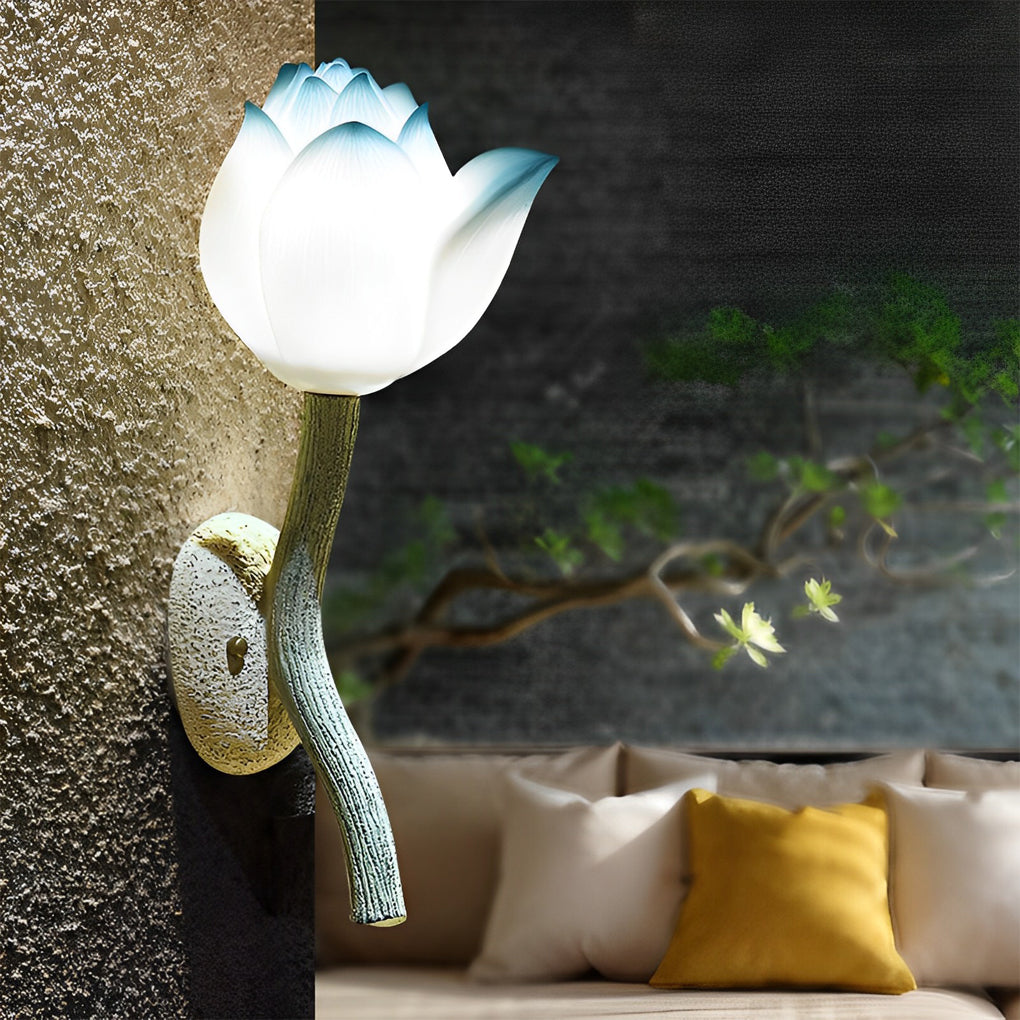 Lotus Flower Blue Pink White Retro Wall Light