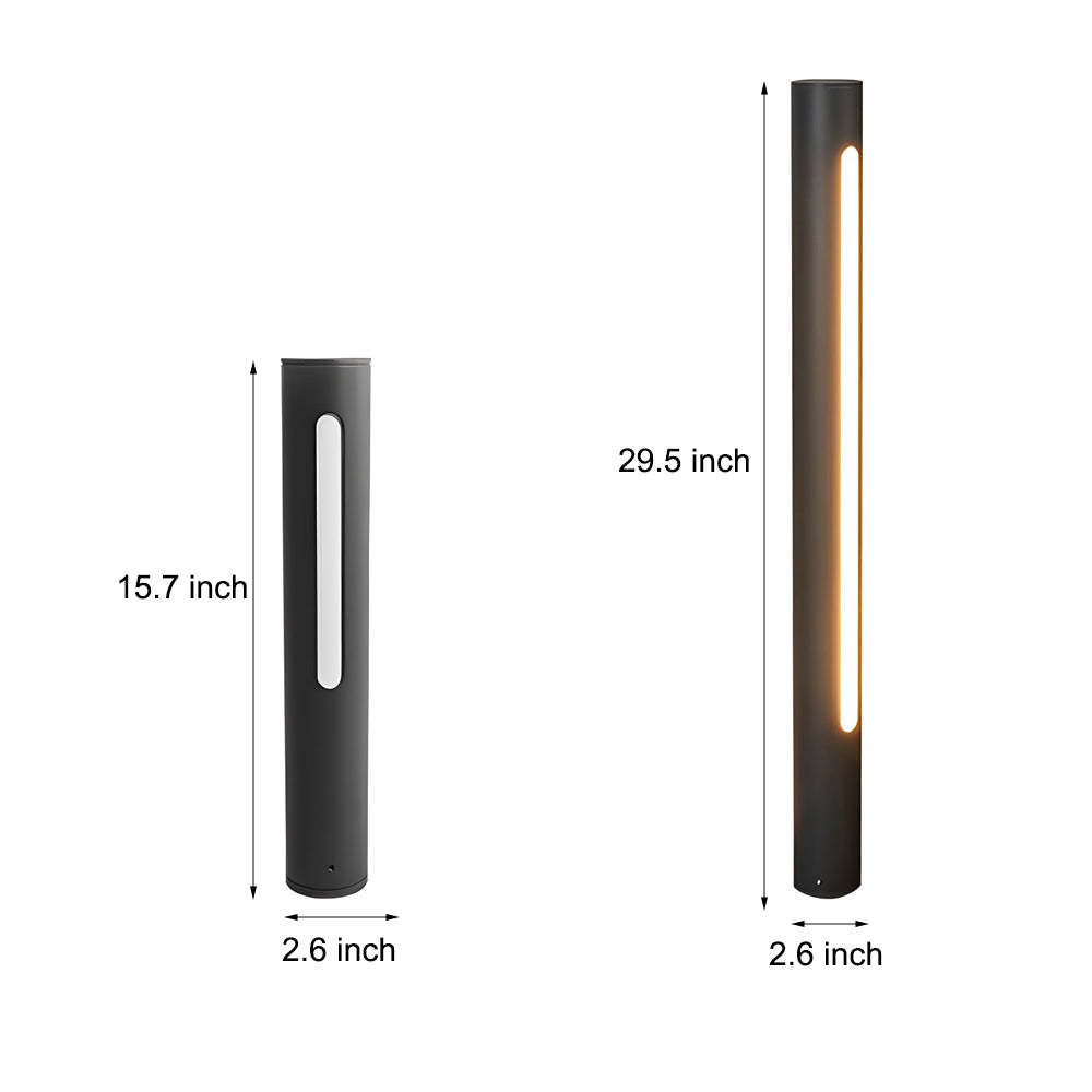 Matte Black Cylinder Outdoor Pathway Light with Strip LED Lighting - 15.8''/29.5'' H-Lighom