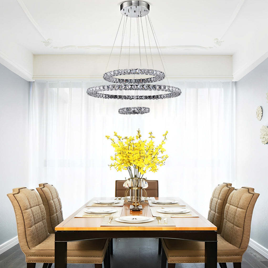 Crystal LED Three-Tier Geometric Stacked Pendant