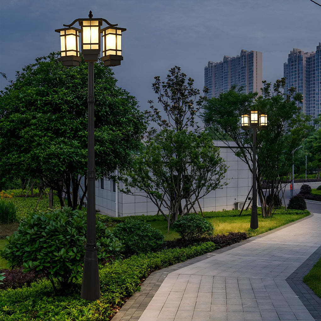 3 Lights Waterproof Black Modern Outdoor Post Lights Public Lighting-Lighom
