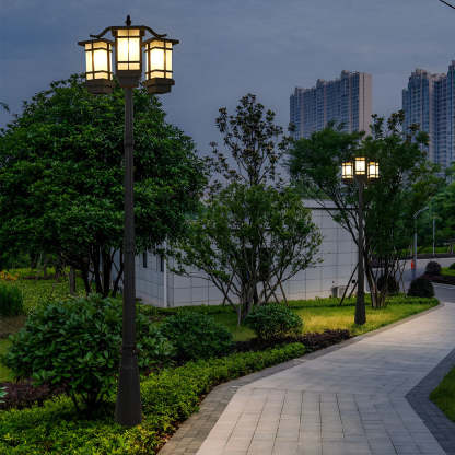 3 Lights Waterproof Black Modern Outdoor Post Lights Public Lighting-Lighom