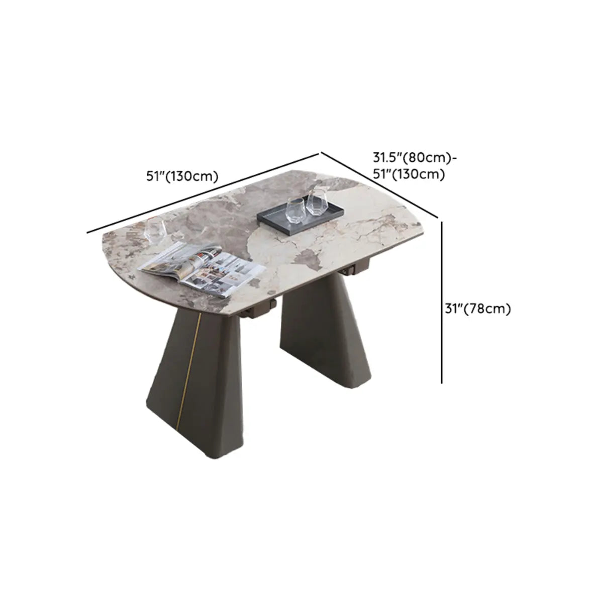 Contemporary Gray Marble Extendable Dining Table