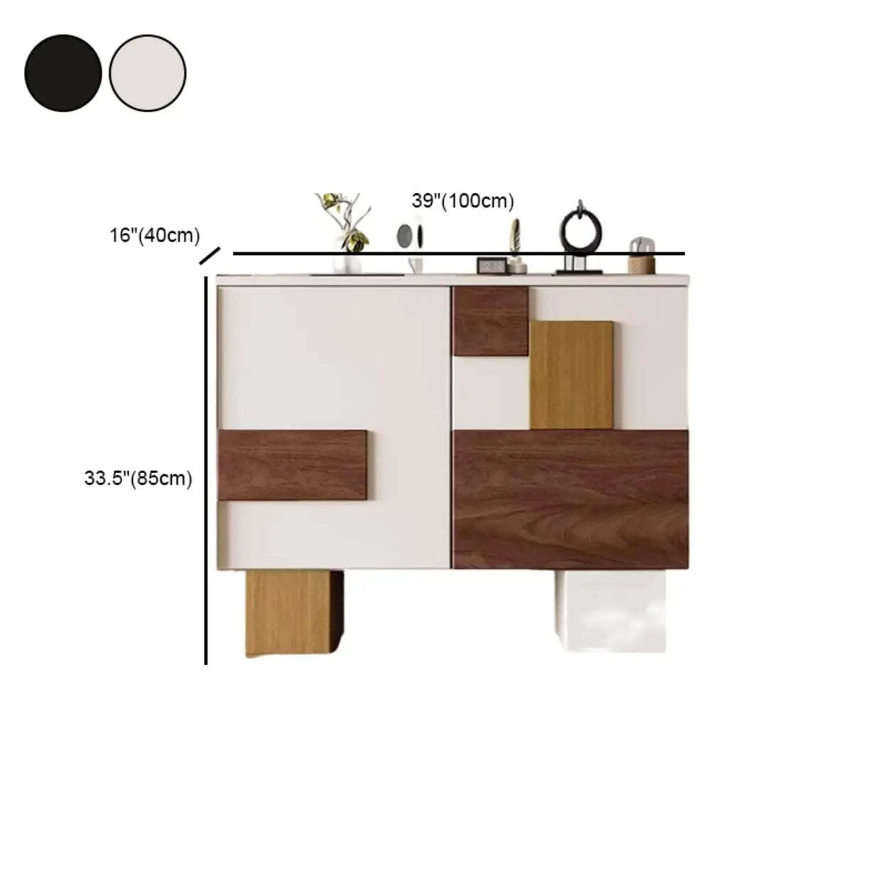 Geometric Wood White Console with Cabinet