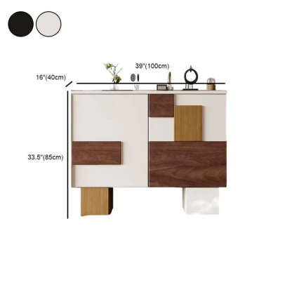 Geometric Wood White Console with Cabinet