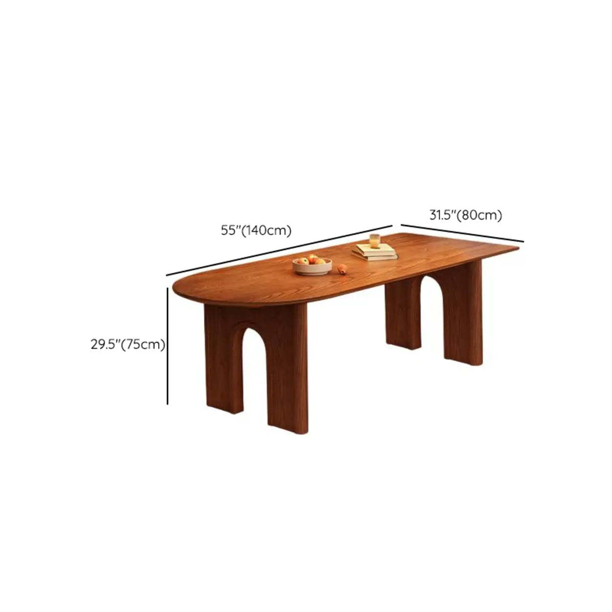 Scandinavian Brown Wood Arch-Leg Oval Dining Table