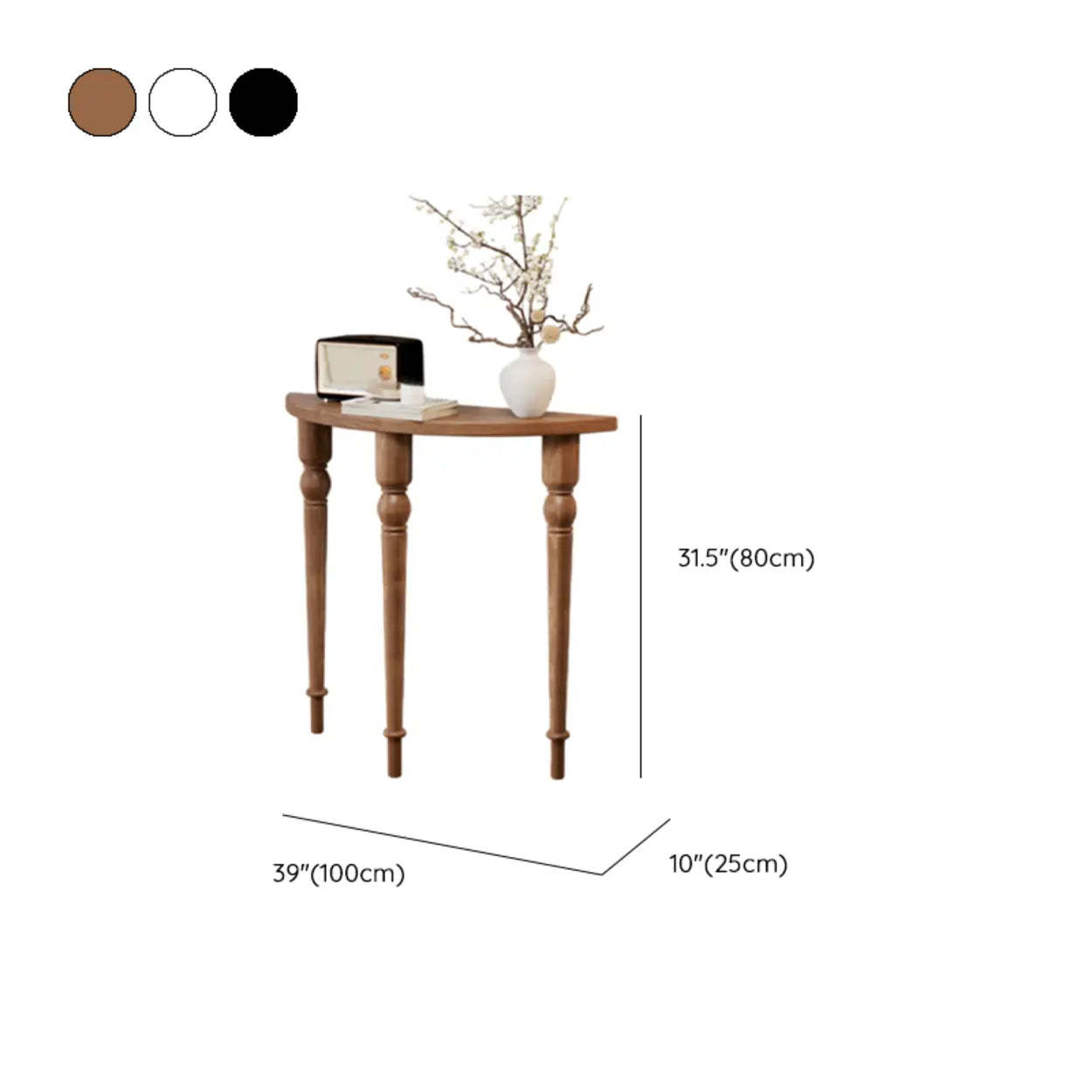 Half-Moon Pine Three-Leg Console Table — Black