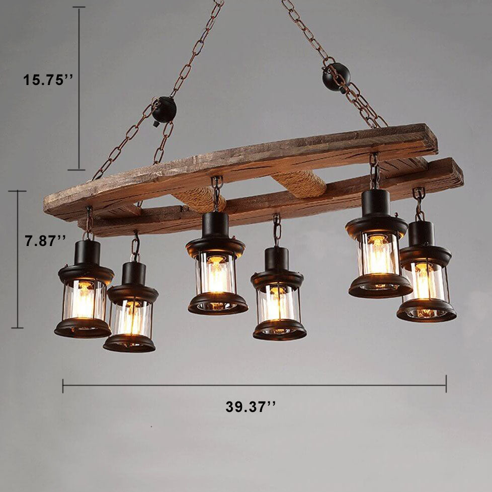 Retro Wooden 6-Light Lantern Chandelier