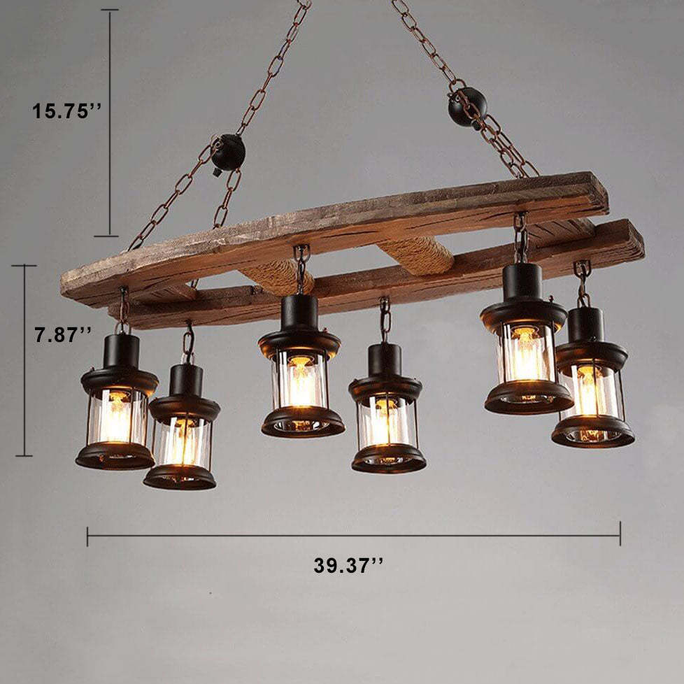 Retro Wooden 6-Light Lantern Chandelier