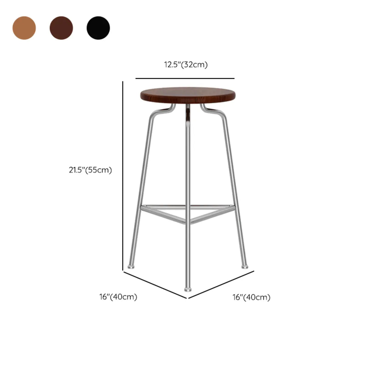 Round Tripod Metal Backless Black Bar Stool