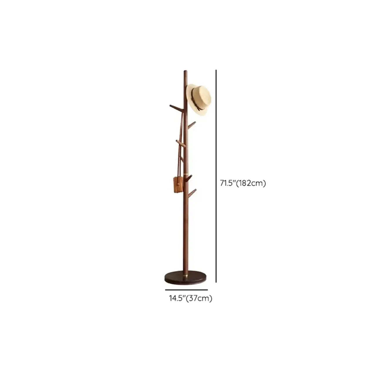 Walnut Wood Brown Tall Hook Coat Rack