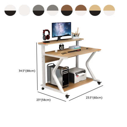 Wood Butcher Block Shelf Small Computer Desk with Casters — Wood-Black / Table Only