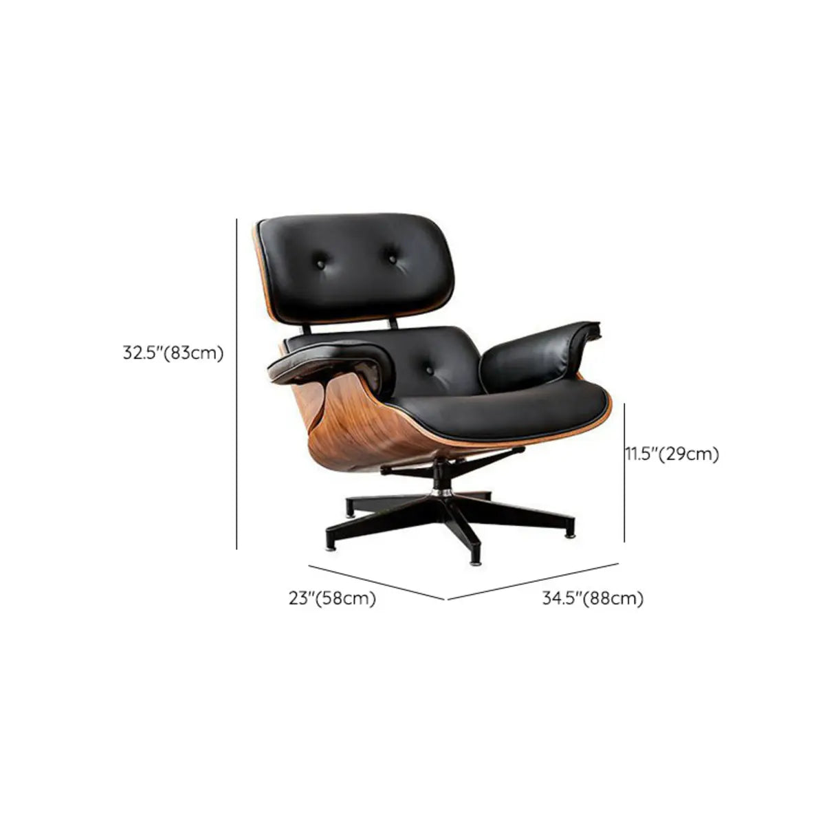 Swivel Water Resistant Leather Star Base Lounge Chair #size
